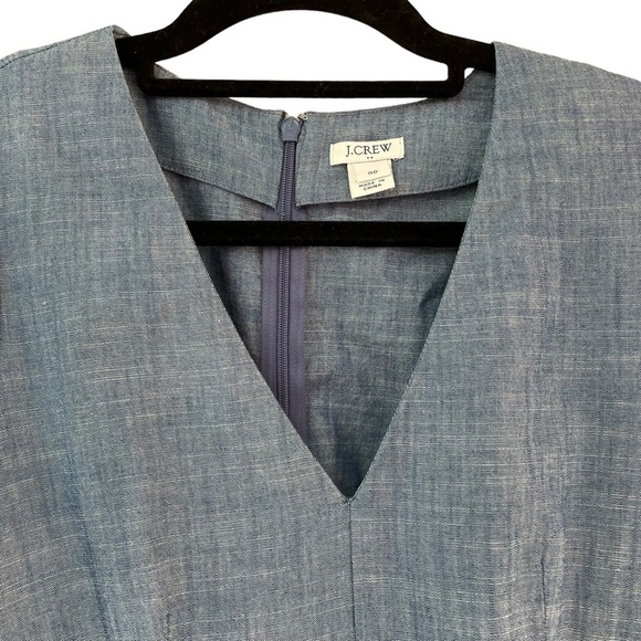 J. Crew Short Sleeve V-Neck Faux Wrap Ruffle Chambray Mini Dress Preppy - Sz 00 - Picture 6 of 15